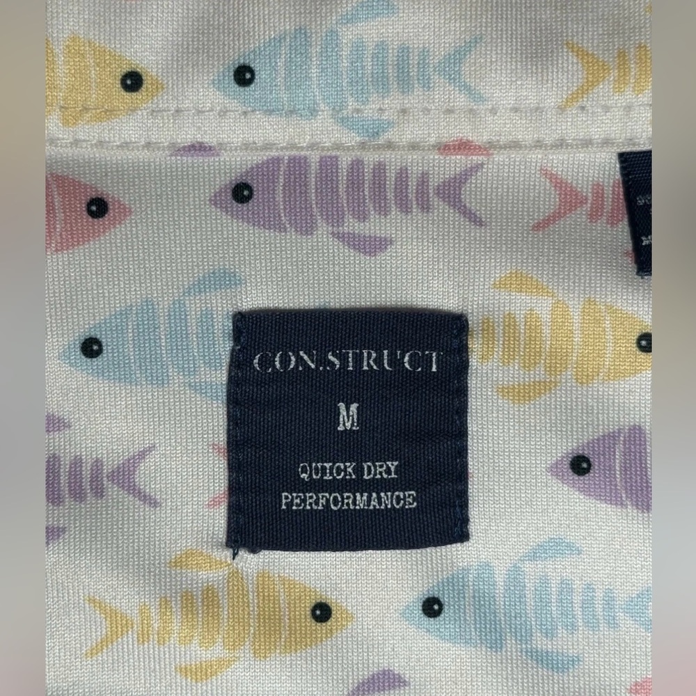 CON.STRUCT Mens Fish Print Golf Polo Shirt Sz M Quick Dry 4-Way Stretch UV 50+ - Picture 5 of 11
